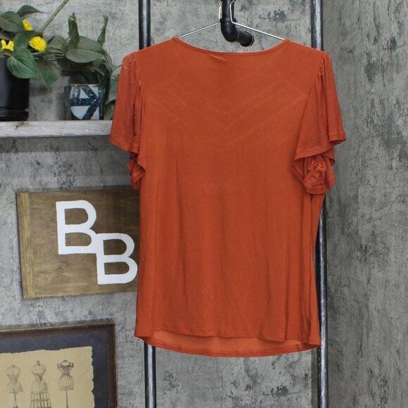 NWT Ny Collection Studded Short Flutter Sleeve Top PITU0042 PS Bossanova Orange - Picture 3 of 5
